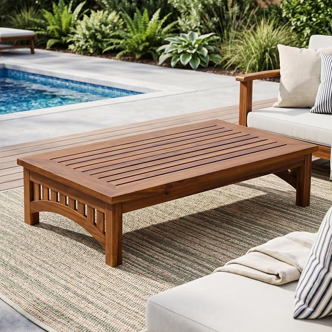 Christopher Knight Home 49" Acacia Wood Outdoor Coffee Table, Slatted Patio Table, Mid Century Modern Low Profile Small Outdoor Table Patio Furniture for Living Room Backyard Poolside Balcony, Natural