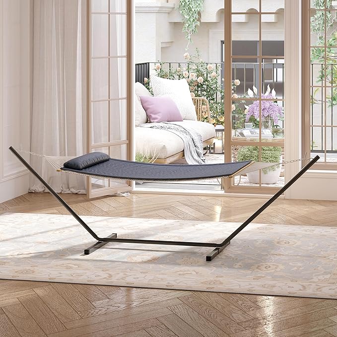 IDEALHOUSE Instant Setup Hammock, Portable Outdoor Steel Frame Hammocks, Heavy-Duty Garden Yard Beach Outdoor Max 450 LBS Capacity for 1-2, Dark Grey
