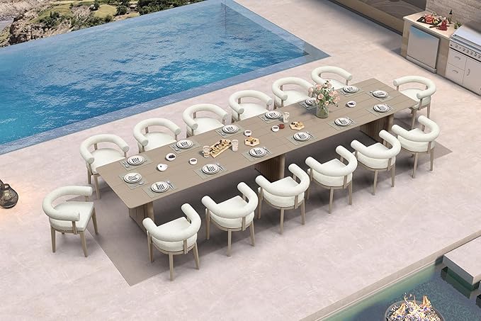 PURPLE LEAF Patio Dining Set 15 Pieces Luxury Modern Conversation Set with Bar Height Stools Aluminum Large Rectangle Dining Table and Chairs with Olefin Cushion Outdoor Furniture Set for Garden Deck