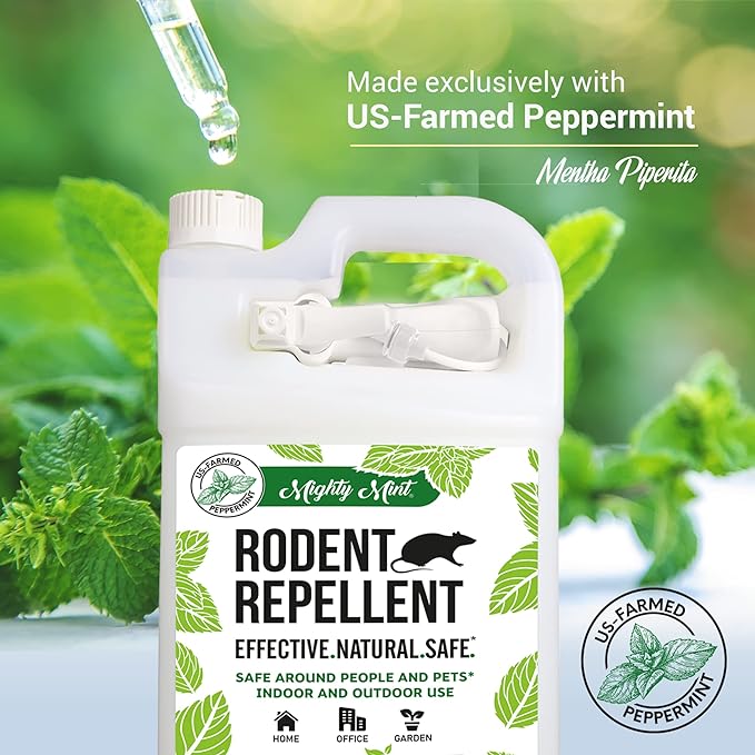 Mighty Mint Peppermint Oil Rodent Repellent Spray with Microfiber Cloth – Natural Indoor & Outdoor Control for Mice and Rats – Plant-Based, Extra-Strong Formula - 1 Gallon (128 oz)