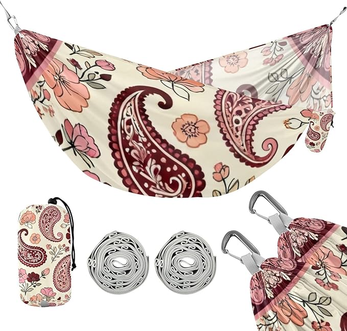 Floral Paisley Hammocks for Camping with Portabl Carry Bag Portable Hammock Indoor Outdoor Patio