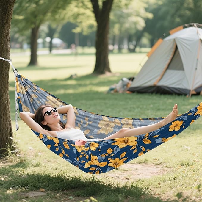 Camping Hammock Outdoor Hammocks for Outside Yellow Flowers RoyalBlue Beach Trees Portable Lightweight with Pockets Tree Straps Indoor Small