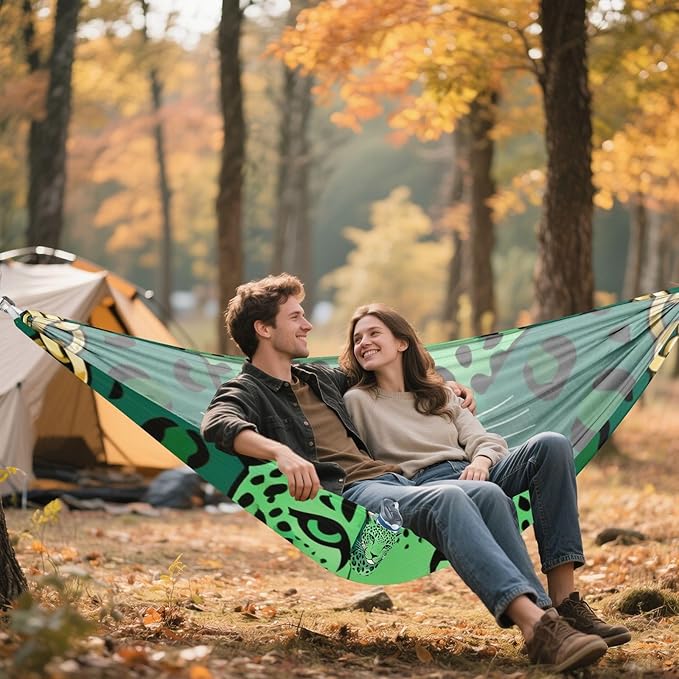 Green Leopard Portrait Outdoor Hammocks Swing Hammock for Patio Backyard Lounge Base