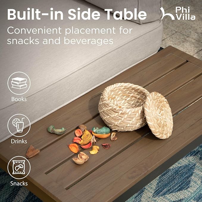PHI VILLA 8 Pieces Outdoor Patio Furniture Set,Metal Frame Modern Outdoor Sectional Sofa Set,8 Seats with Umbrella Patio Conversation Sets,for Poolside and Backyard,Light Grey