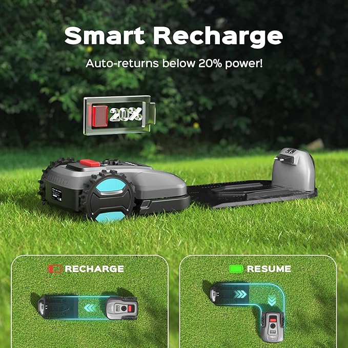 2026 New Robot Lawn Mower with App Control – Features Adjustable Cutting Height, Auto-Charging, Obstacle Detection and Brushless Motor for Lawns Up to 1/8 Acre, Deep Gray