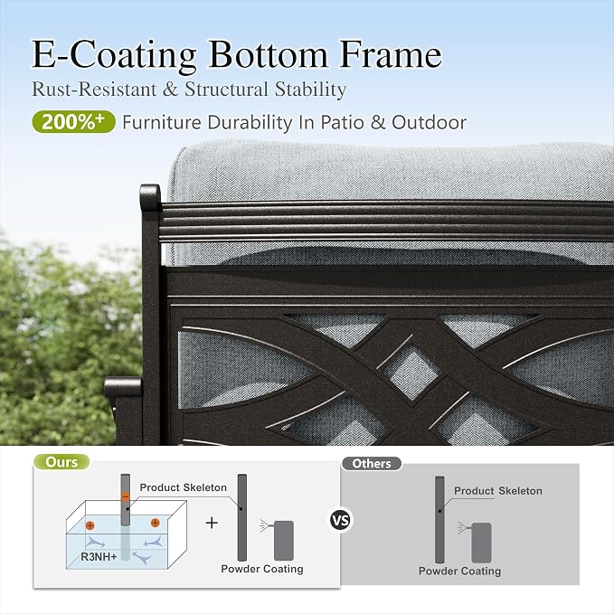 Sophia & William Patio Conversation Set for 5, 3-Seater Sofa, 2 Fixed Chairs and a 45" Fire Pit Table, Metal Outdoor Furniture with 5.75" Extra Thick Cushions, Grey