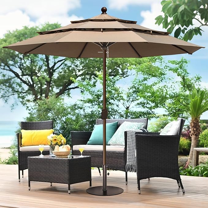 EliteShade USA 10-Year-Non-Fading 11ft 3-Tier Market Patio Umbrella, Commercial Grade Outdoor Table Umbrella with Crank Open, Windproof & UPF 50+ UV Protection, Heavy Duty Ventilation for Garden, Deck, Pool, Backyard, Beach & Bistro, No Tilt, Heather B...