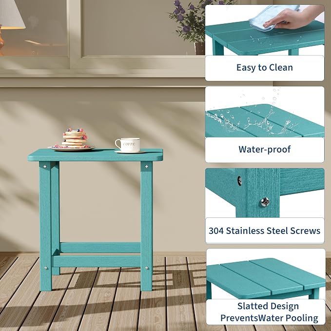 HDPE Adirondack Square Outdoor Side Table,Weather Resistant & Easy Assembly Patio End Tables,Durable Small Patio Table for Beach,Pool,Garden, Balcony, Porch