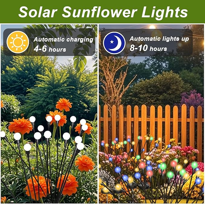 4 Packs Firefly Lights Solar Outdoor, 24 LED Multicolor Solar Walkway Light Outdoor, Waterproof Garden Decor with 2 Modes, Lawn Lights for Front Yard Backyard Yard and Pathway