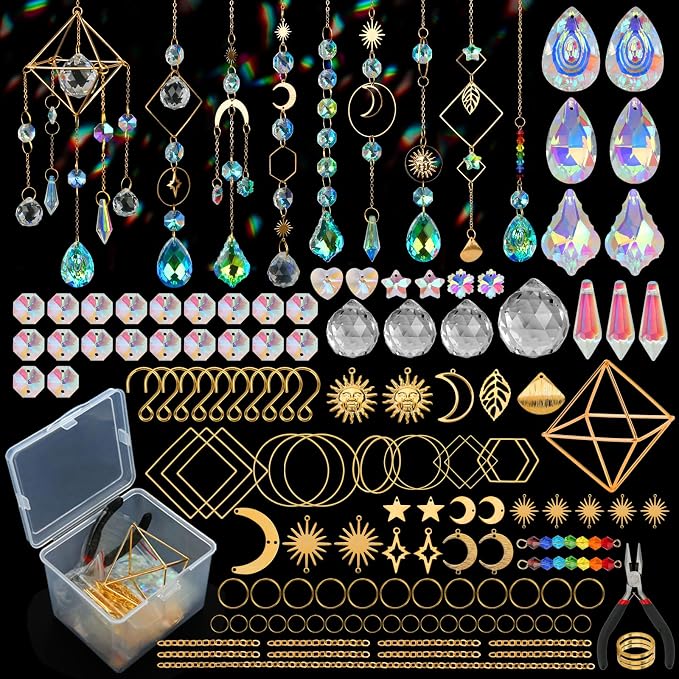 DIY Suncatchers, 400pcs Sun Catchers Supplies Kit Art and Crafts for Adults | Decorative Hanging Prism Suncatcher with Crystals Beads Ball Rainbow Maker for Indoor Windows Office Home Decor