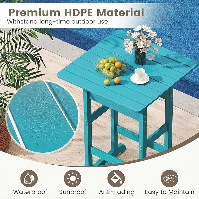 Tangkula 30" x 30" Square Bar Table, Patio HDPE Bar Height Dining Table w/Slatted Tabletop, Outdoor All-Weather High-Top Bistro Table for Poolside, Backyard, Balcony (Turquoise)