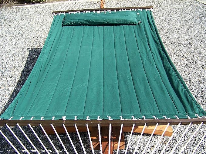 Deluxe Quilted Elegant Green, Double Padded Hammock Bed w/Pillow. 2 Person Bed. 425 LB Capacity. Stand NOT Included