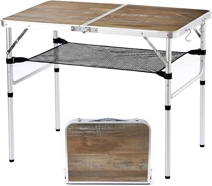 YUFIFAIRY Aluminum Camp Table, Folding Table Portable,Lightweight,Foldable with 2 Adjustable Height, Indoor Outdoor Table for Cooking, Picnic, (2 Heights), 36''L x24''W