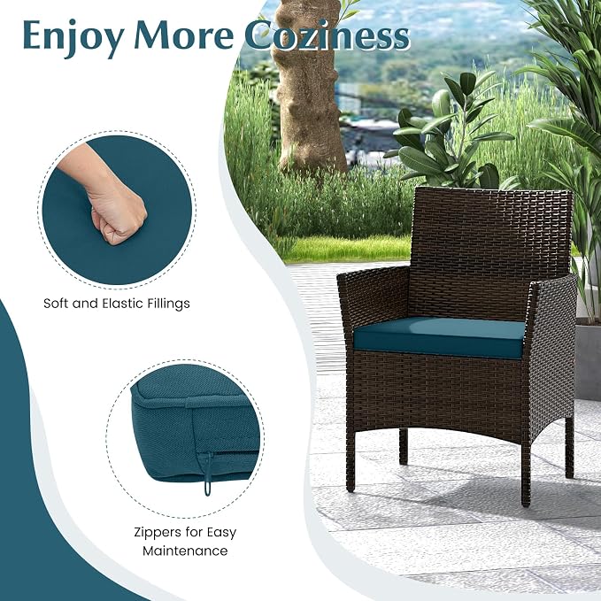 4 Piece Patio Furniture Set, Sectional Conversation Sofa Set with Glass Coffee Table, Cushions & Loveseat, Wicker Outdoor Table and Chairs for Pool, Garden, Deck, Backyard (2, Peacock Blue)