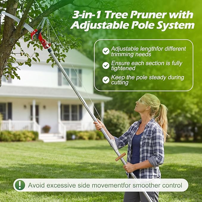 Walensee Pole Saw for Tree Trimming, 7.2-27 FT Manual Tree Pruner with 8 Sectional Fiberglass Poles, Saw Blade & Pruning Scissor Head, Adjustable Branch Cutter for Yard Garden with Storage Bag