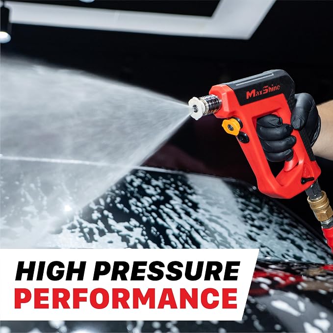 Maxshine Short Pressure Washer Gun Pro – 5000PSI Power Washer Gun with Auto Lock 1/4” Quick Connect, Includes 2 Nozzles with Storage – Stainless Steel Build, Dual Safety Lock, 360° Swivel