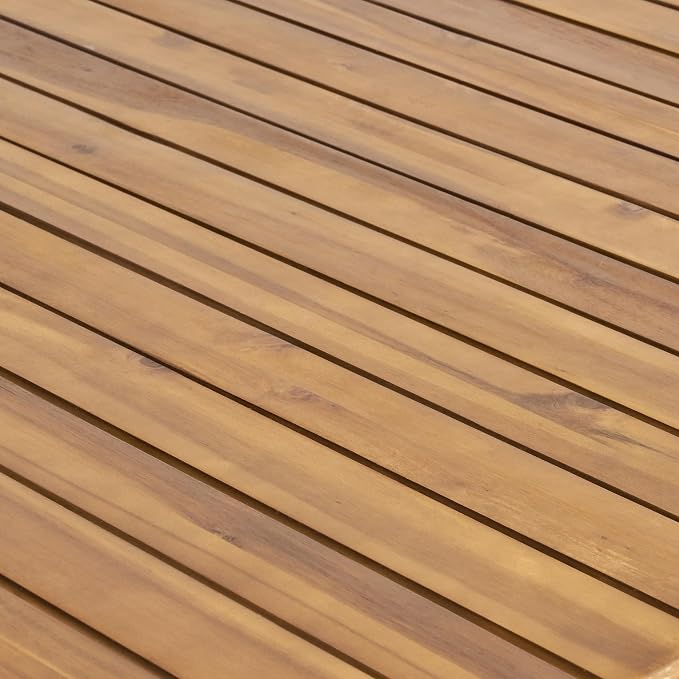 Merax Outdoor Dining Table 68.5" Rectangle Acacia Wood Patio Table with Slat Panels Tabletop, Weather Resistant, Teak Finish