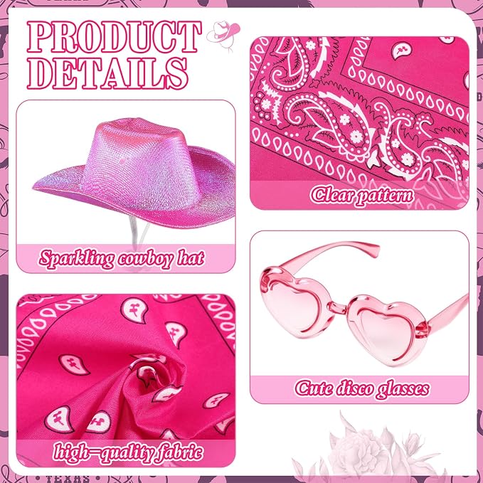 Disco Cowgirl Porch Goose Outfit 23" Cement Goose Statue Fringe Bandana Sunglasses for Summer Lawn Desk Patio Yard(Rose Red)