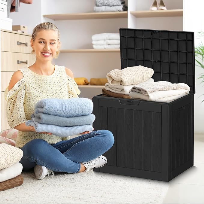 Deck Box Large Outdoor Storage for Patio Furniture,Outdoor Cushions,Garden Tools and Pool Supplies,Waterproof,Resin,Lockable (Black, 36 Gallon)