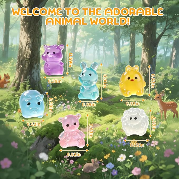 70 Pcs Mystery Mini Resin Animals Blind Bags,Tiny Glow in The Dark Animal Resin Models, mini resin figures,resin animals variety pack for Birthday Party Gift, DIY Crafts, Ornaments, Random Design
