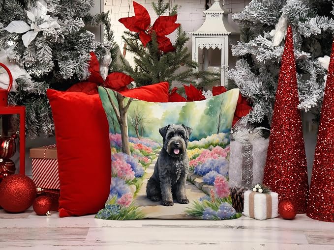 Caroline's Treasures Bouvier des Flandres Spring Path Throw Pillow Machine Washable, Indoor Outdoor Decorative Pillow for Couch, Bed or Patio, 14Hx14W