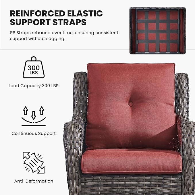 Belord Patio Wicker Furniture 4 Pieces Outdoor Furniture Set Patio Sofa Set with Wicker Chairs and Coffee Table, Paito Conversation Set for Porch Garden Deck Balcony Poolside Grey Red