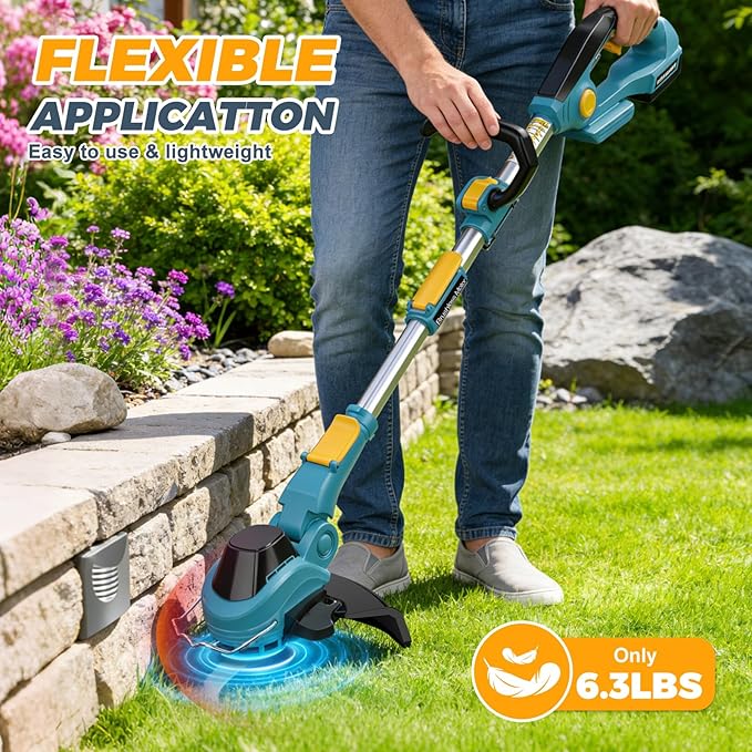 Weed Wacker Cordless - Brushless Electric Weed Cordless Eater Battery Powered with 2 X 4.0Ah Batteries, Cordless Brush Cutter, 3 in 1 Edger/Mower/Grass Trimmer, 4 Types Blades
