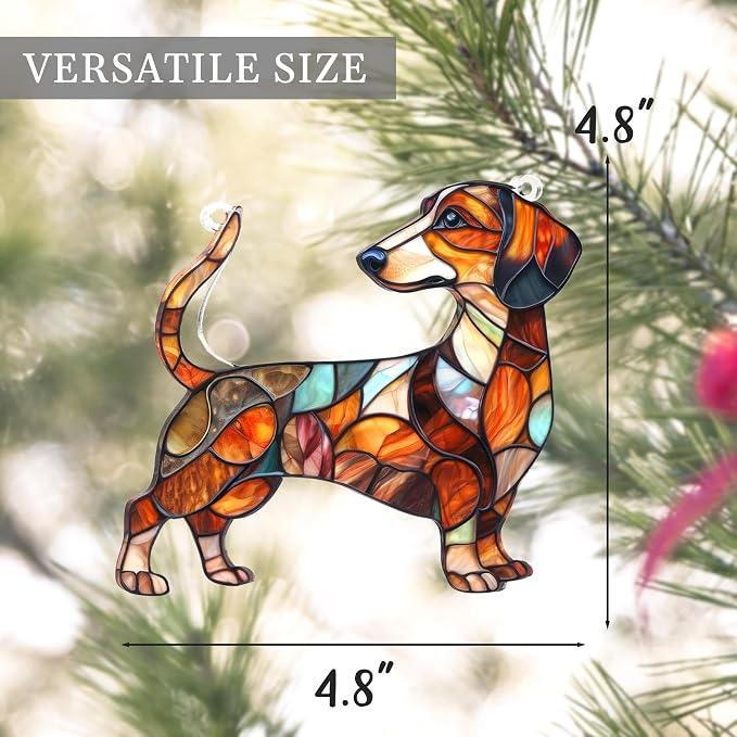Dachshund Gifts for Women, Colorful Dachshund Ornament for Window Hanging | 5.9"x5" Acrylic Suncatcher Ornament Faux Stained Glass, Dog Lovers Gifts for Women, Dogs Christmas Ornaments for Tree Hanging