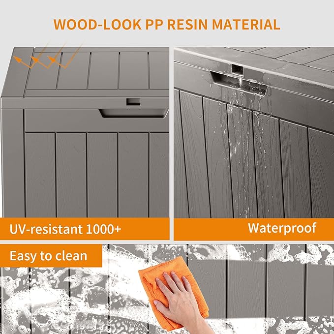 PatioZen 30 Gallon Resin Deck Box, Lockable Outdoor Storage Box for Patio Cushions Storage Furniture,Garden Tools, Pool Supplies, Weatherproof and UV Resistant (Grey)