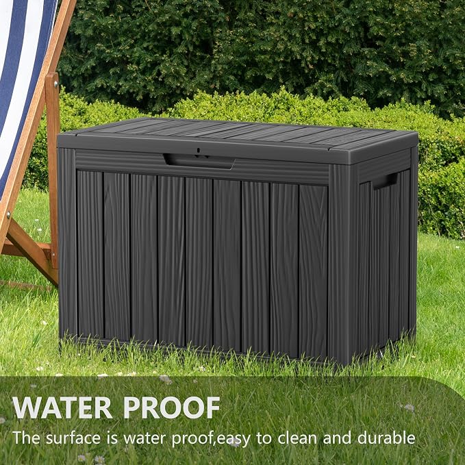 Deck Box Large Outdoor Storage for Patio Furniture,Outdoor Cushions,Garden Tools and Pool Supplies,Waterproof,Resin,Lockable (Black, 47 Gallon)