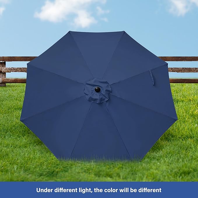 HealSmart 9ft Patio Umbrella with Push Button Tilt/Crank, Outdoor Table Market Yard Umbrella with 8 Sturdy Ribs for Garden, Backyard, Deck, Pool, Dark Blue