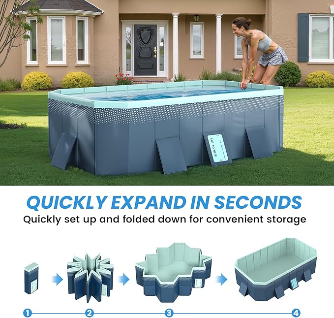 Foldable Non-Inflatable Above Ground Framed Swimming Pool for Backyard, Family Pool (113" x 66" x 20")
