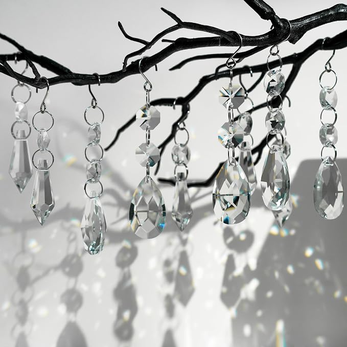 24pcs Crystal Sun Catcher Hanging Clear Teardrops Crystals Chandelier Parts | Crystal Sun Catcher, 38mm Hanging Crystal, Chandelier Parts, Prism Pendants with Hook, Crystal Christmas Ornaments Home Decor