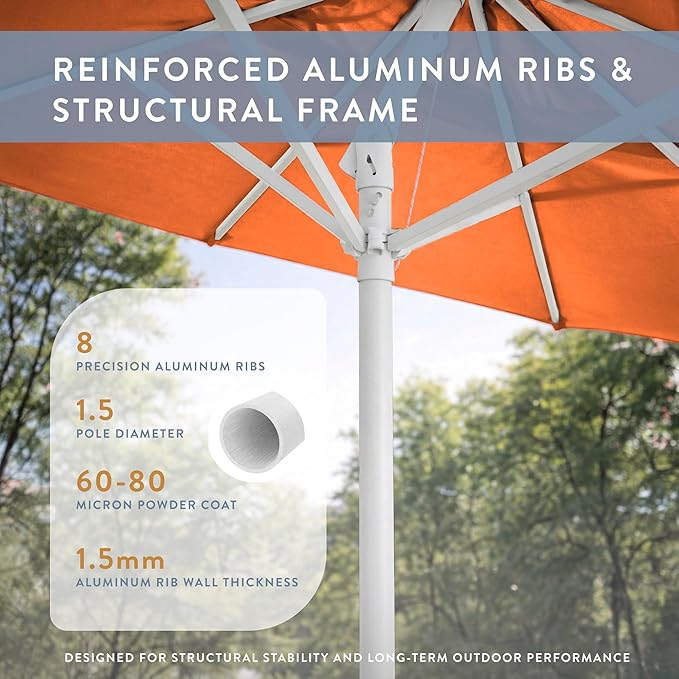 California Umbrella 10-Year Protection 9 Ft Outdoor Patio Umbrella, Pacifica Fade-Resistant Fabric, Auto-Tilt, Heavy Duty Aluminum Frame, 8 Reinforced Ribs for Pool or Deck, White Pole, Tuscan