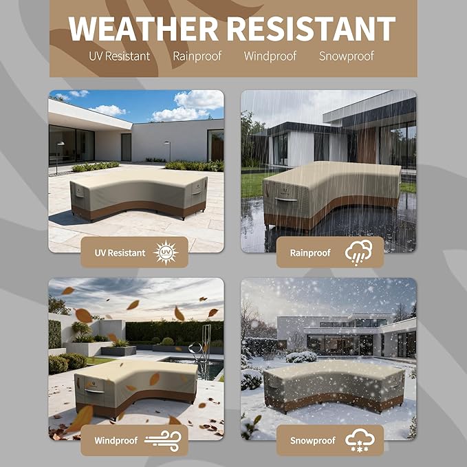 Rosefray 600D Outdoor V-Shaped Sectional Cover,Heavy Duty Anti UV Patio Sectional Sofa Cover with Air Vent, Waterproof Furniture Covers for Deck, Lawn,Backyard 100"x100" khaki brown