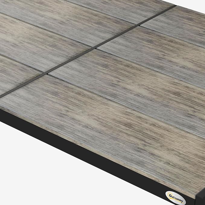 Outsunny Outdoor Dining Table for 6 People, Aluminum Rectangular Patio Table with Faux Wood Tabletop for Backyard, Lawn, Balcony, Poolside, 55" x 35.5", Gray