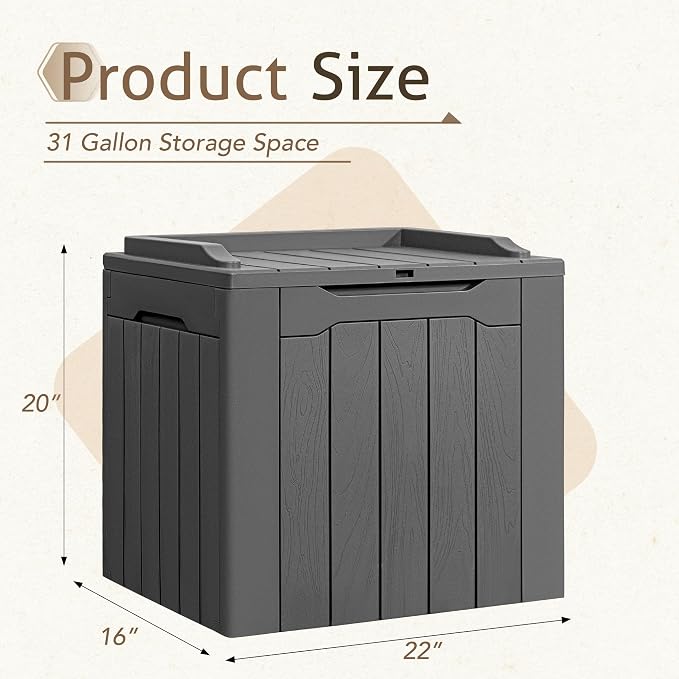 Flamaker 2 Pack Deck Box 31 Gallon Waterproof Resin Storage Box with Lid Indoor Outdoor Delivery Box Storage Bin for Patio Cushions (Grey)