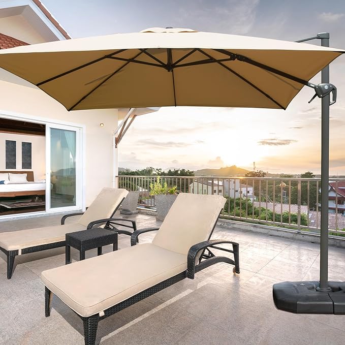Domi 10’x10’ Cantilever Patio Umbrella, Aluminum Windproof Outdoor Umbrella with 360°Rotation, Square Offset Sun Shade Umbrella for Outside Deck Backyard Garden Pool, Beige