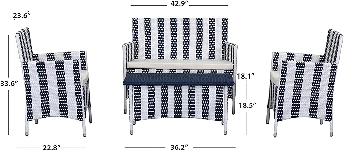 Safavieh Outdoor Collection Figueroa Navy and White 4 Piece Patio Set