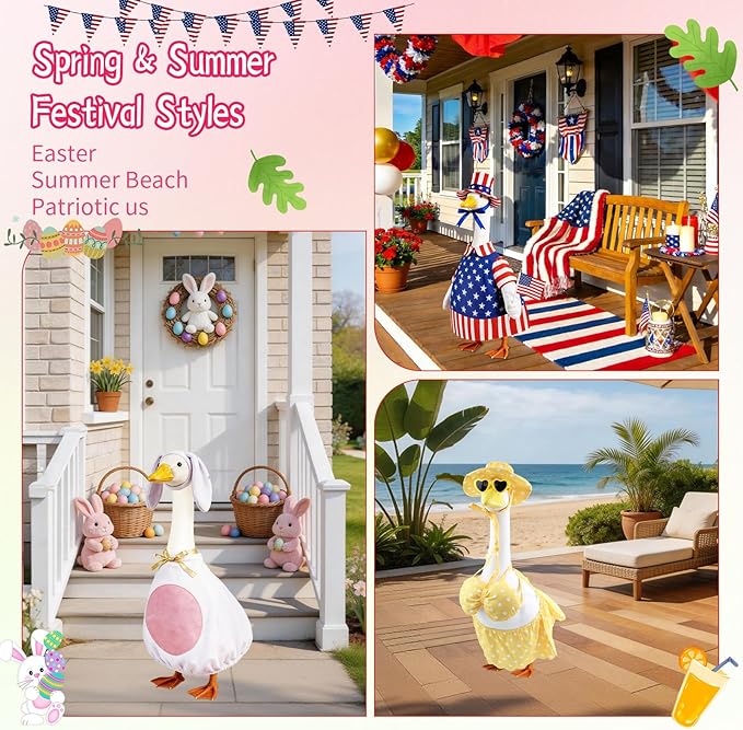 10 Set Porch Goose Outfits for 23" Lawn Goose Statue,All Seasons Goose Clothes Bundle with Valentine St Patrick Easter Spring Floral Raincoat Summer Patriotic Halloween Thanksgiving Christmas Costumes