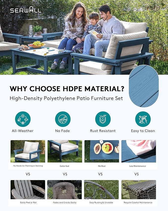 SERWALL HDPE Outdoor Patio Furniture Set | with Coffee Table & Side Table