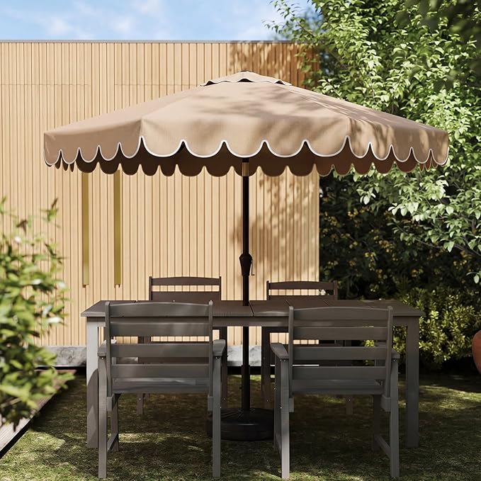 Scalloped Patio Umbrella Replacement Canopy Outdoor Boho Midcentury Market Umbrella Top Cover UV Protection for Patio Beach, Canopy Only