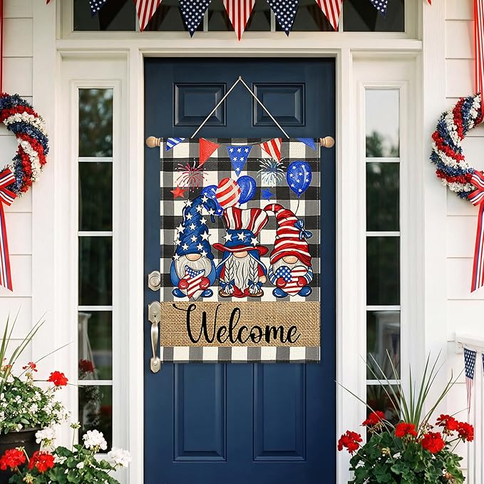 OTOSTAR Welcome Patriotic America 4th of July Garden Flag 28x40 Inch Double Sided Red White Blue Stars and Stripes Yard Outdoor Decorative Independence Day Memorial Day Garden Flag (Dwarf)