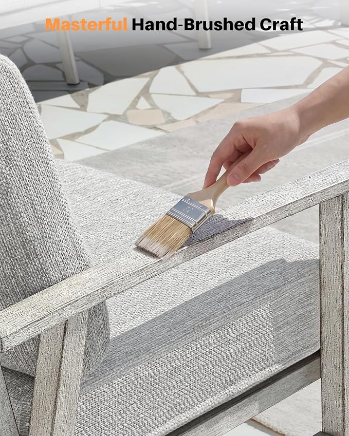 Patio Furniture Loveseat Sofa, Outdoor Aluminum Patio Couch with 5.9'' Soft Cushion, All-Weather 2 Seats Outdoor Furniture Sofa Couch for Garden, Poolside, Lawn, White Oak