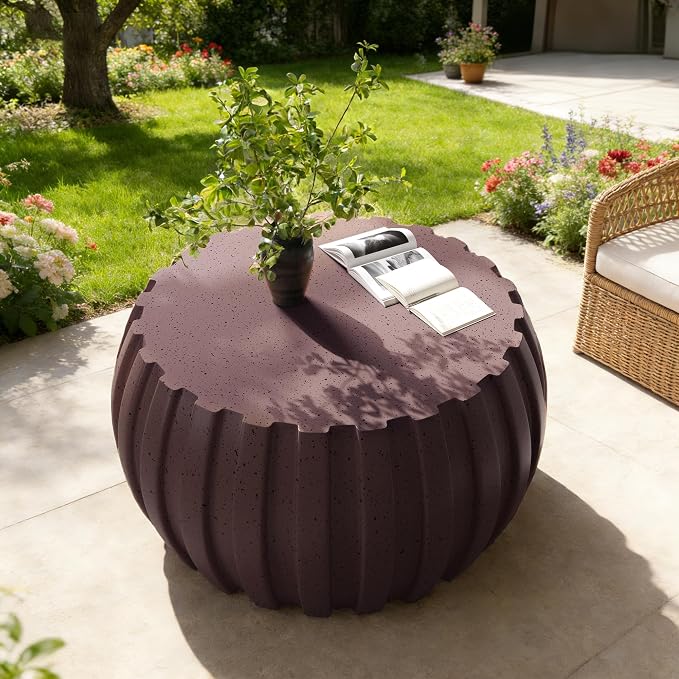 35.43" Round Outdoor Coffee Table - Waterproof MgO Cement Design, Durable Indoor & Outdoor Round Coffee Table for Patio, Garden, Living Room