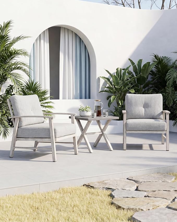 Never-Rust Aluminum Outdoor Side Table, Anti-Rust Outside Patio Side Table with Resin Tabletop, Modern Weather-Resistant Square Patio End Table for Yard, Garden, Poolside, White Oak