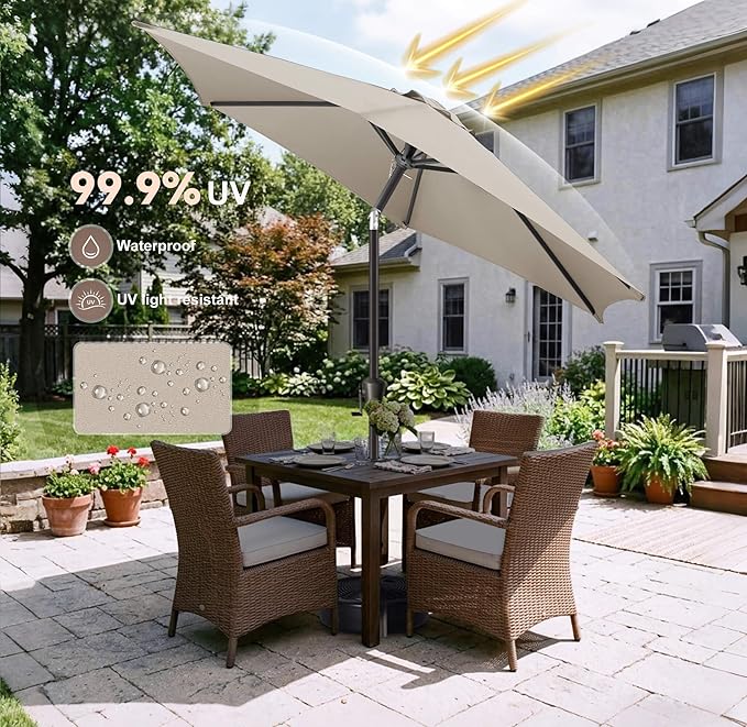 Jarka&Co 7.5ft Patio Umbrella Outdoor - Table Outdoor Umbrella with Push Button Tilt Waterprool UV Protection, Sun Umbrella for Pool, Porch, Garden, Deck, Backyard (Taupe)