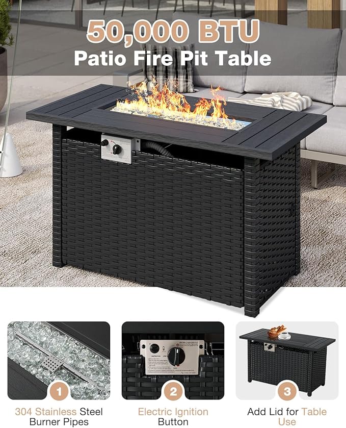 Aoxun Aluminum Patio Furniture Set with Fire Pit Table, 4 Piece Luxury Outdoor Sectional with 6" Olefin Fabric Cushions, Patio Conversation Sets with Waterproof Cover for Backyard, Porch Grey