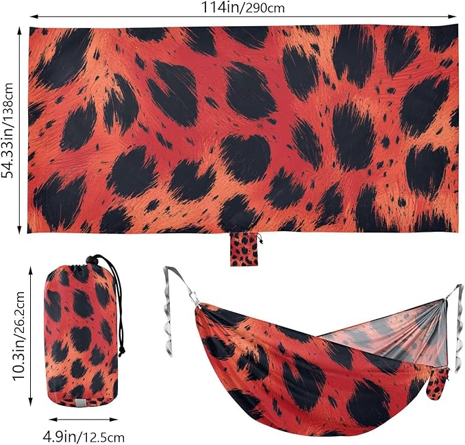Animal Skin Leopard Red Black 330lb Capacity Camping Hammock Cloth Hammock for Outside Patio Backyard Poolside hamaca con soporte para adultos