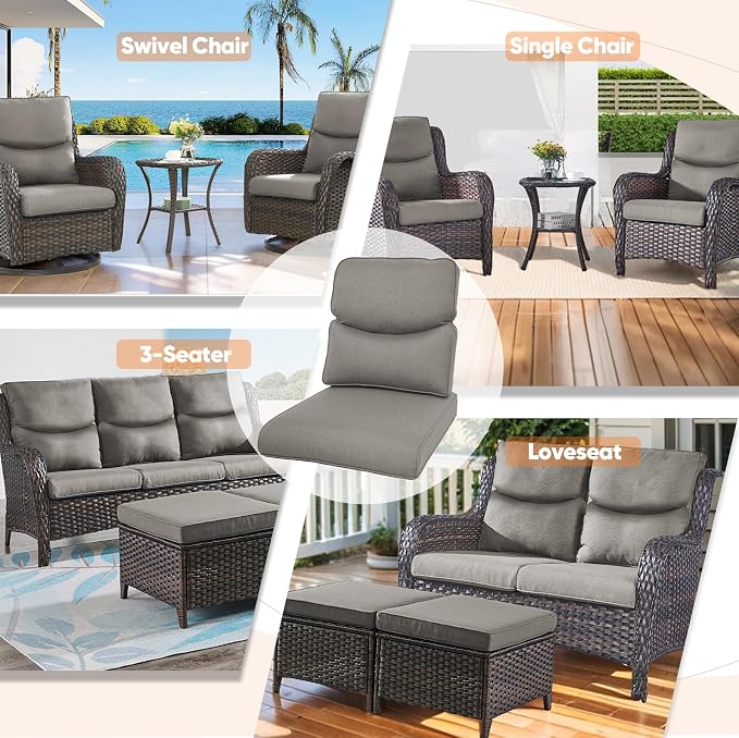 22*24*4in Outdoor Patio Cushions, 5 Pieces Grey Smile Back Cushion | High Back Patio Cushions, Water-Resistant, Reversible, Removable Cover, Stain-Resistant, for Patio Chairs Sofa Couch